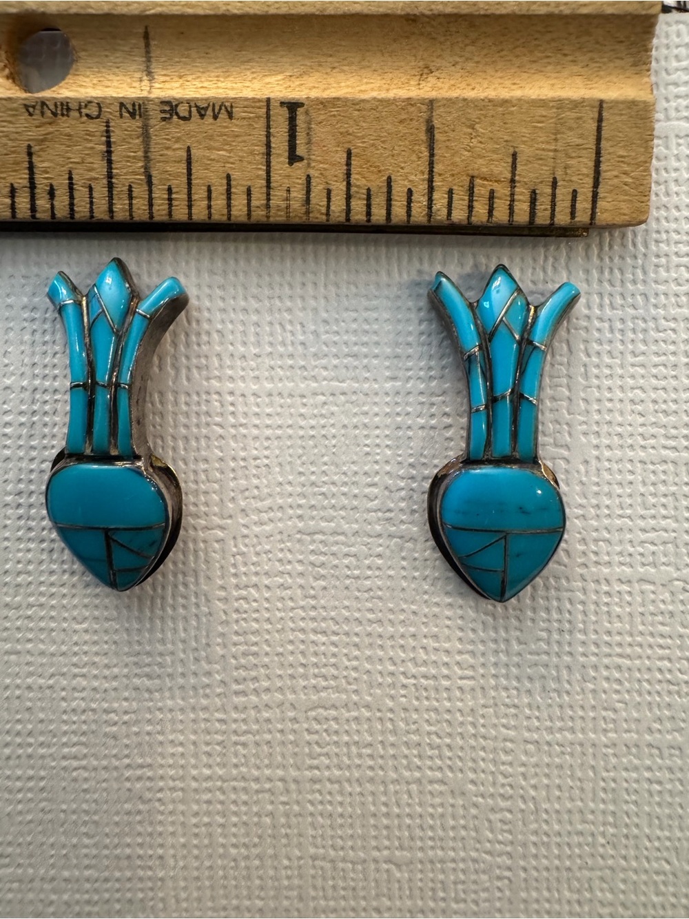 Turquoise Sterling Silver Native American Inlay Heart Dangle Earrings - Blue